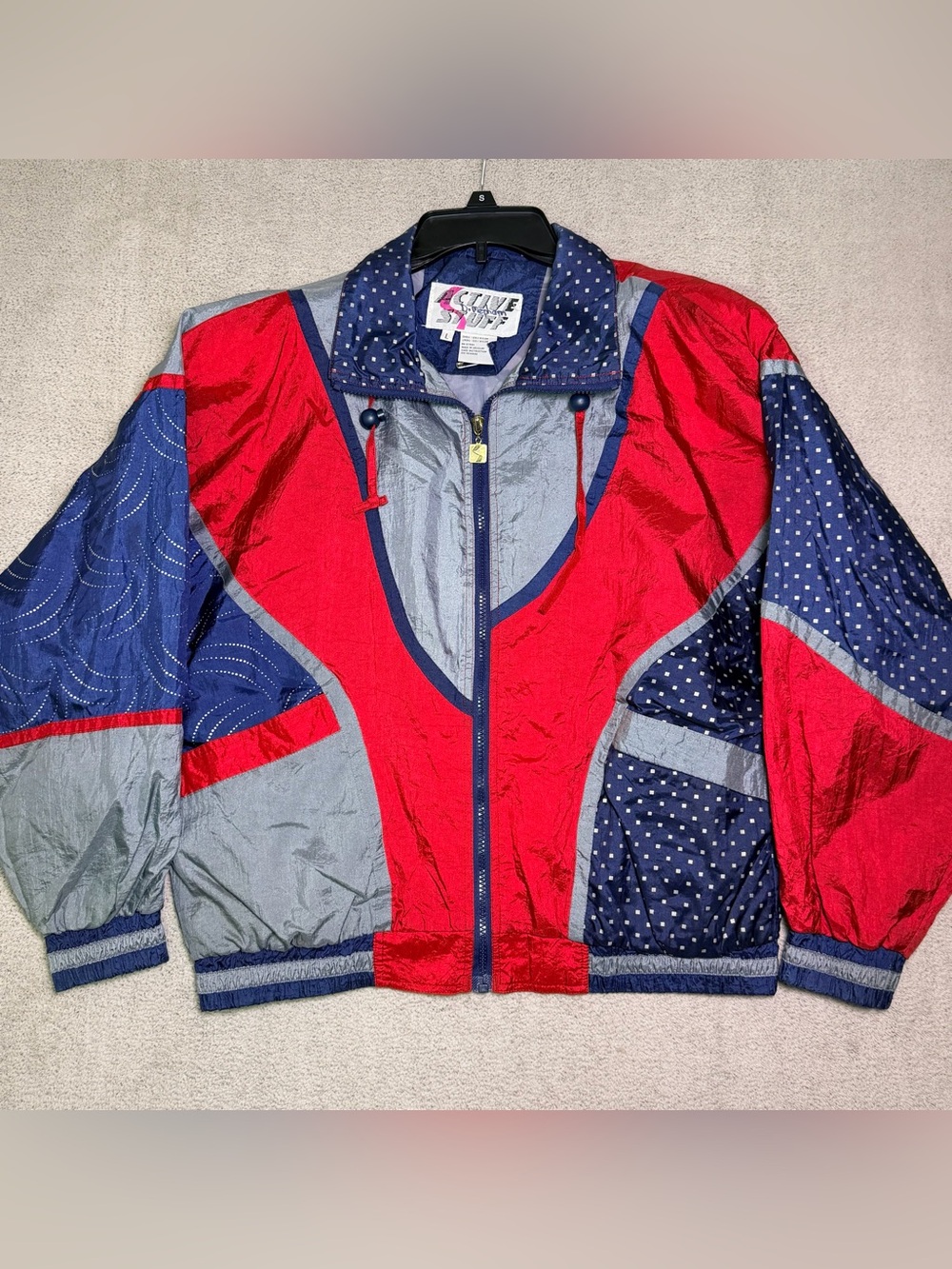 Vintage 80s Active Stuff Nylon Windbreaker Jacket Adult Large Retro Colorblock